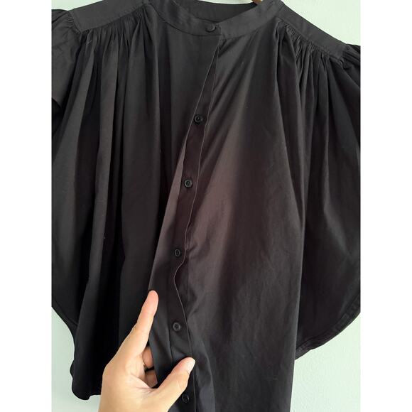 Madewell | NWT | Poplin Shirred Button-Up Shirt in Jet Black | Sz M - Picture 5 of 11